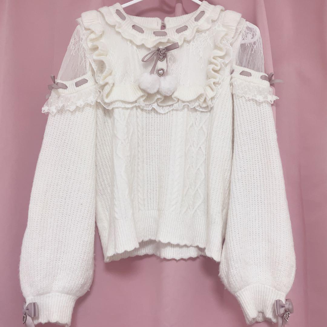 LIZLISA ポンポンニットトップス LIZ LISA - LIZLISA ポンポンリボンレースヨーク ニットトップス 地雷