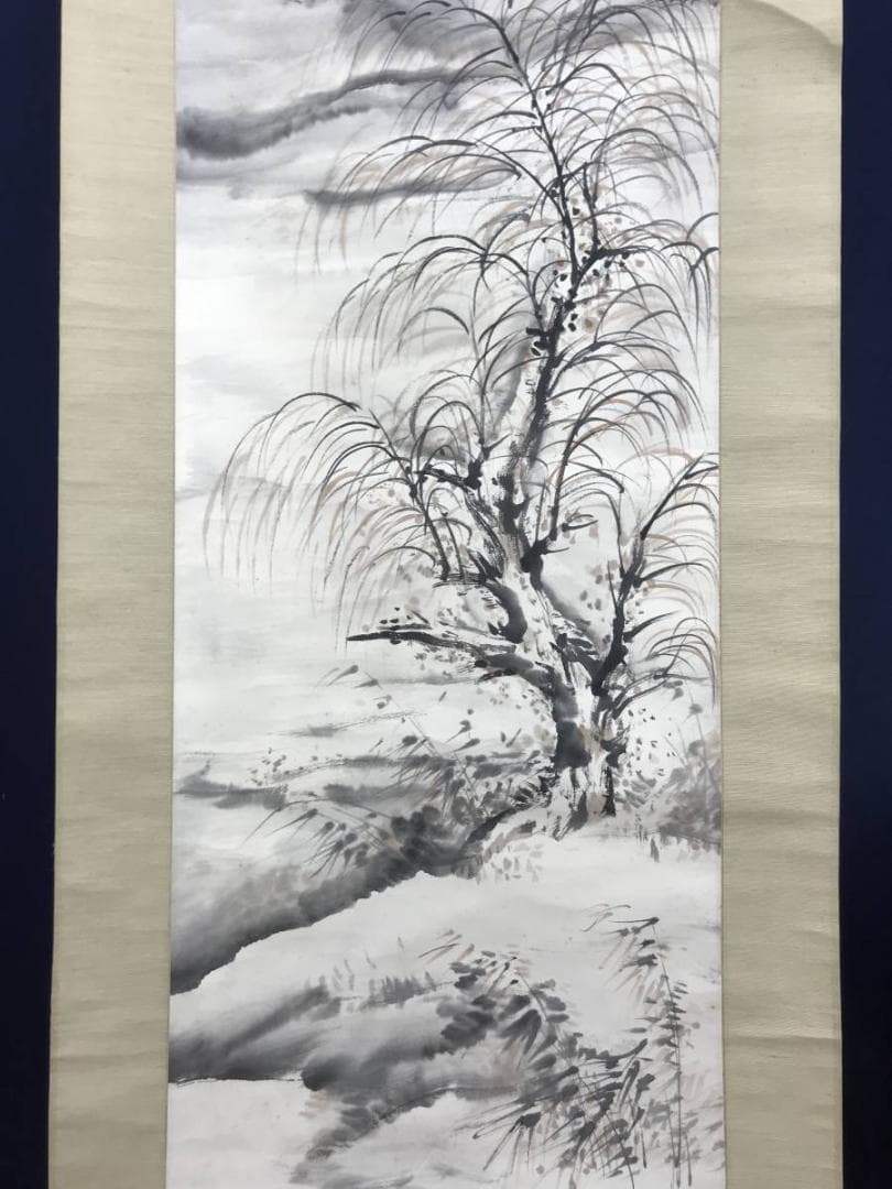 作者不詳/雪中山水飛鳥図/山水図/掛軸☆宝船☆AD-425