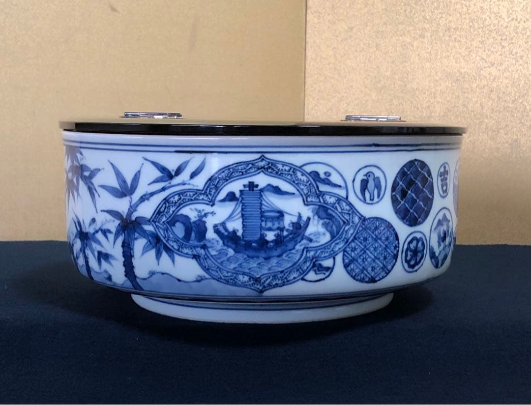 《R》真葛祥瑞写 染付 平水指 真葛香斎 而妙斎宗匠 共布共箱 260114き3