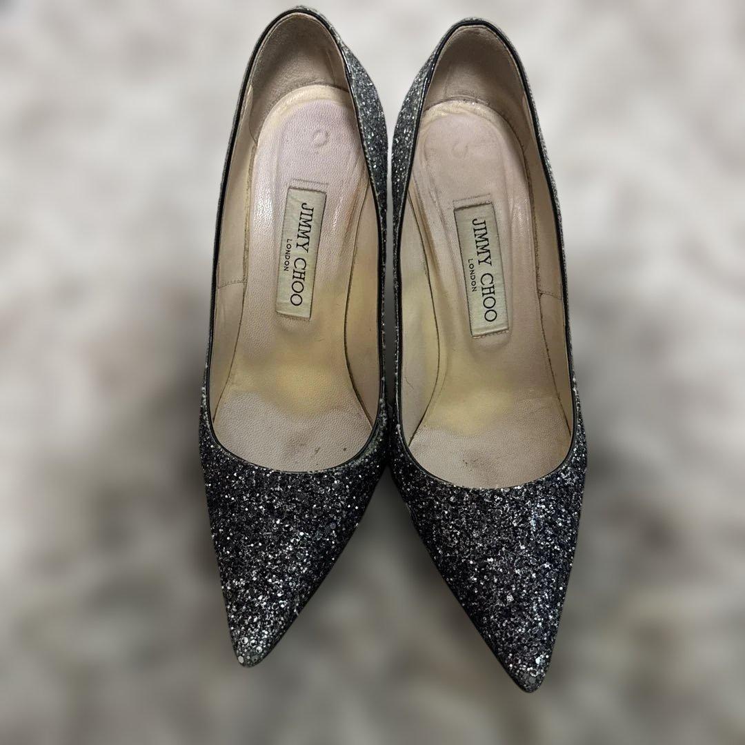 JIMMY CHOO グリッターシルバーハイヒール - メルカリ