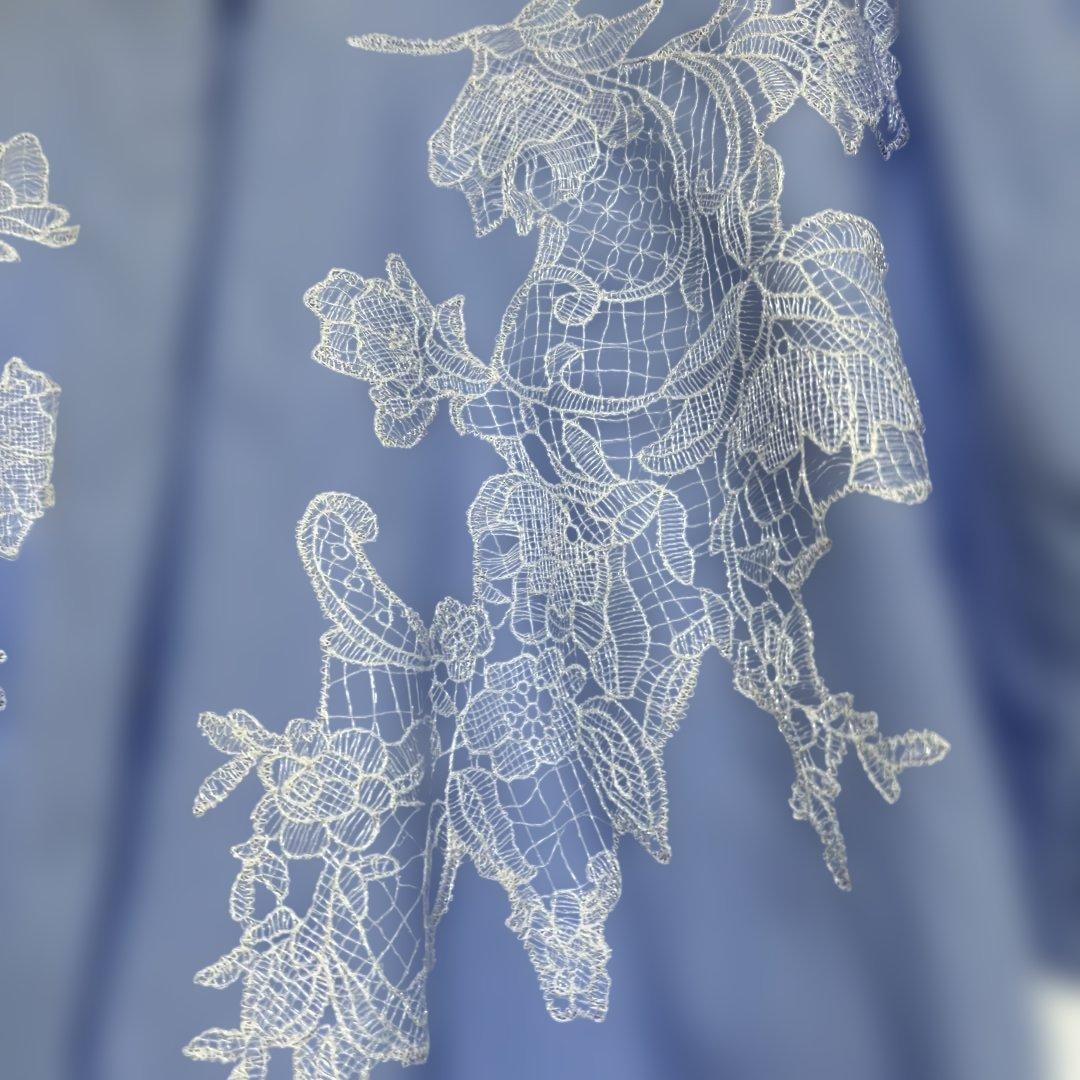 青い花柄刺繍半袖シャツ - メルカリ