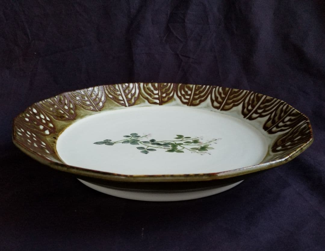 豊福誠 作 色絵磁器萩文皿(未使用 新品同様)