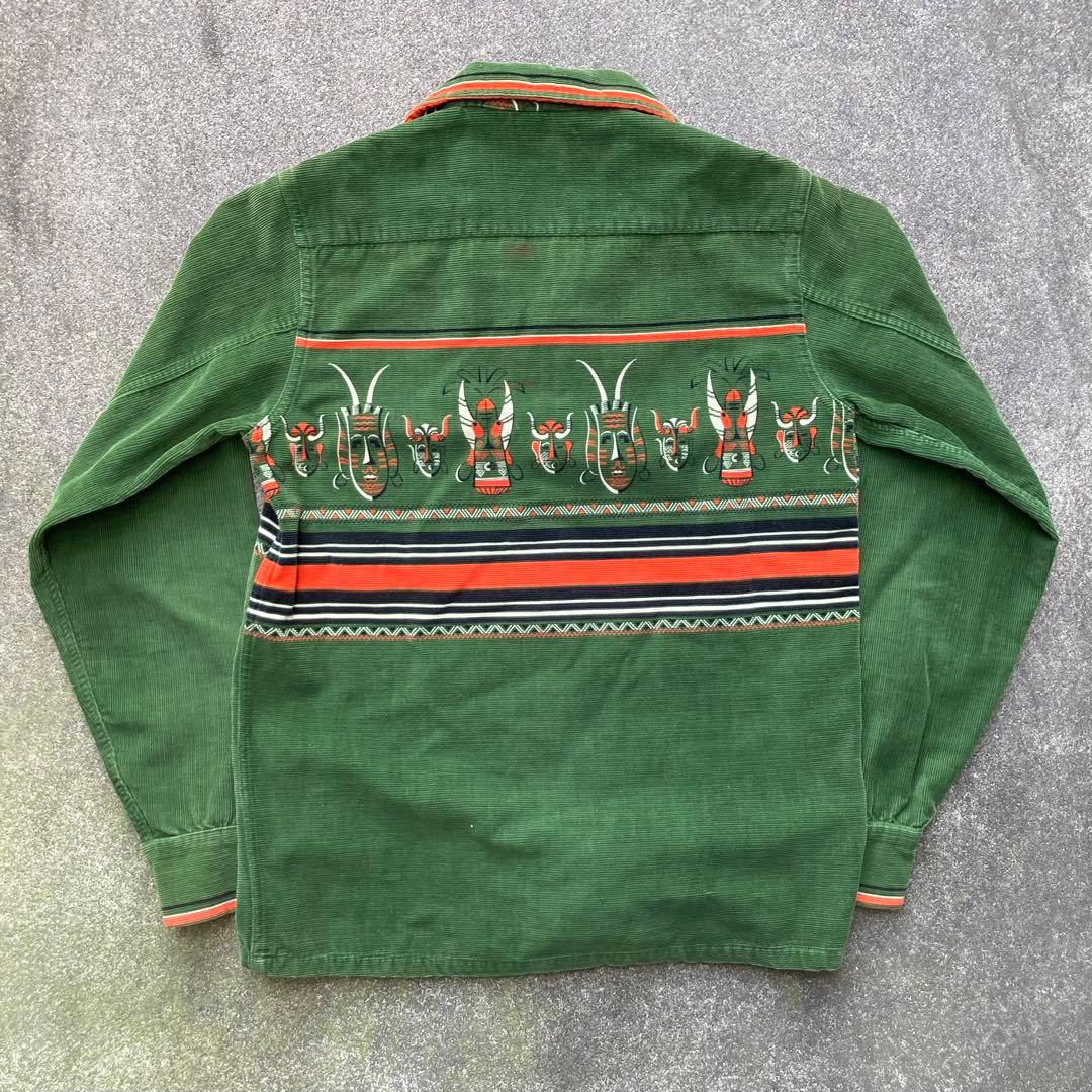 50s プリントコーデュロイ オープンカラーシャツネイティブ 仮面柄
