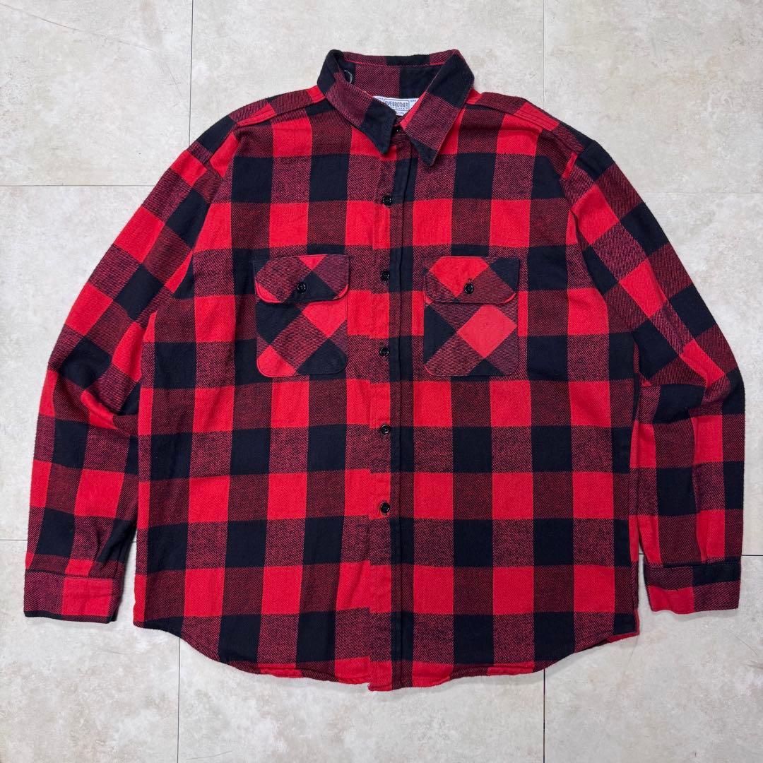 80s ファイブブラザー ブロックチェック コットンヘビーネルシャツ XL