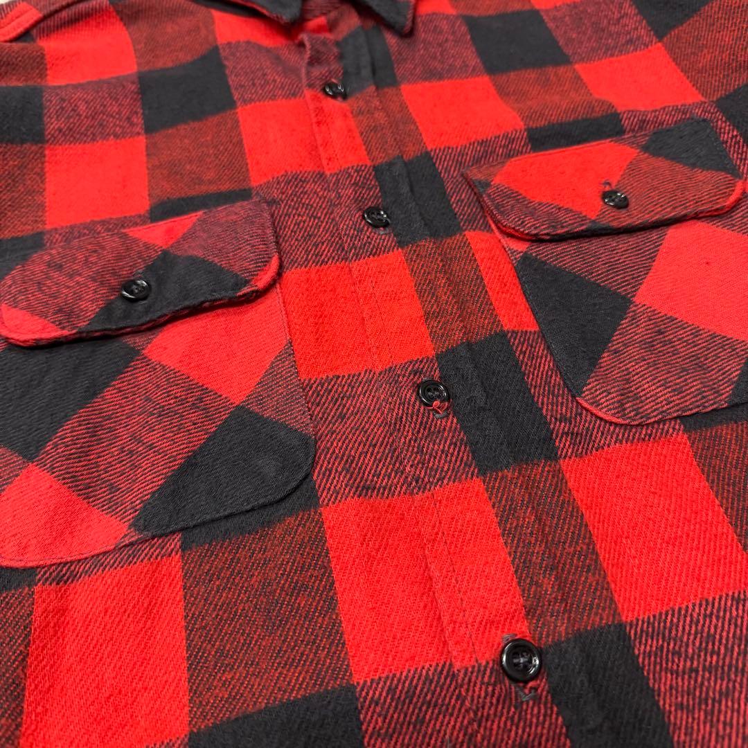 80s ファイブブラザー ブロックチェック コットンヘビーネルシャツ XL