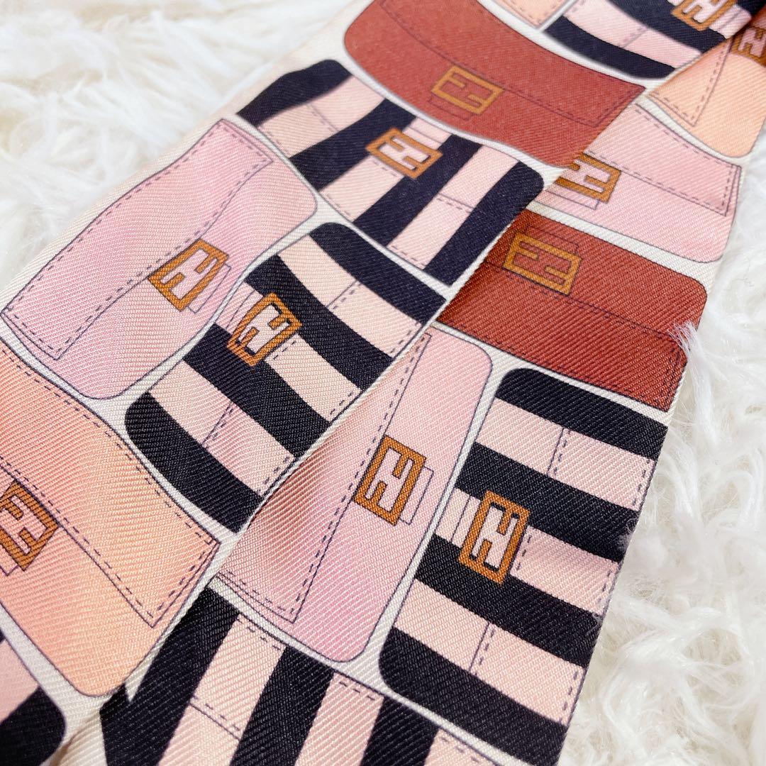 美品 フェンディ ラッピー スカーフ マンマバケット柄 FFロゴ リボン