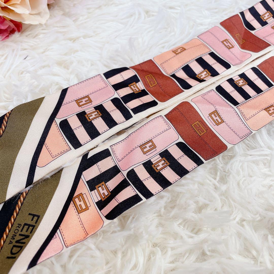 美品 フェンディ ラッピー スカーフ マンマバケット柄 FFロゴ リボン