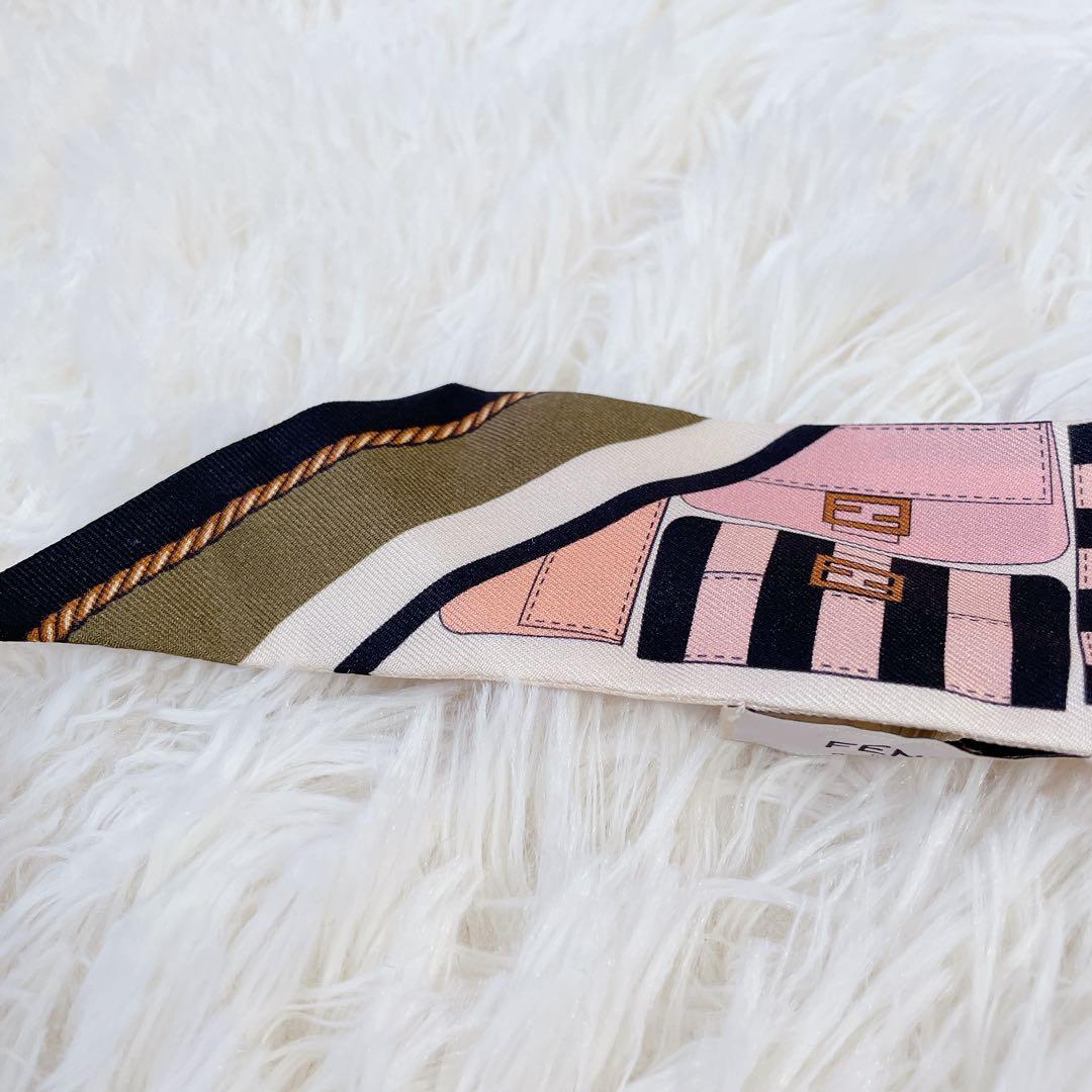 美品 フェンディ ラッピー スカーフ マンマバケット柄 FFロゴ リボン