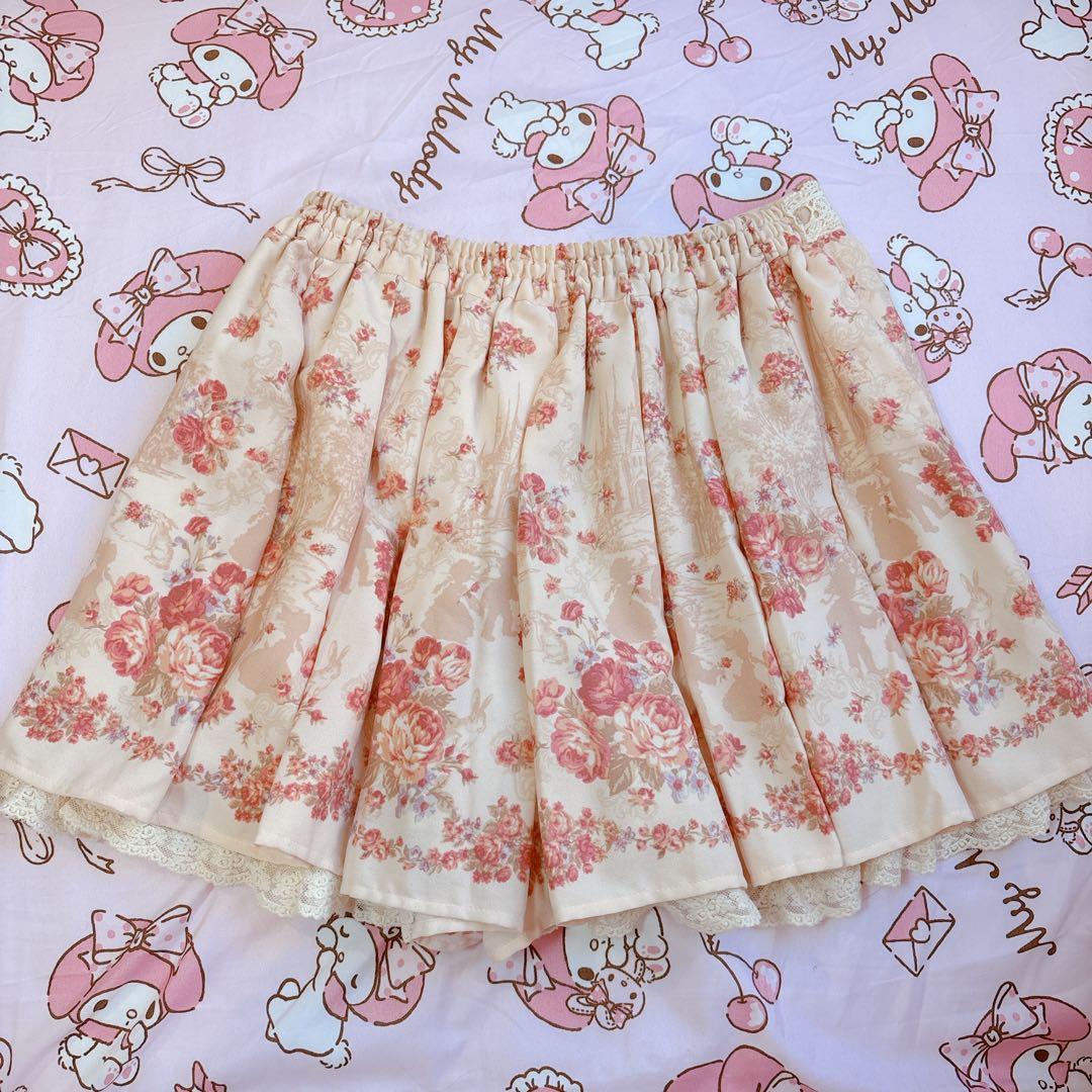 リズリサ(LIZLISA)の薔薇の花柄アンティーク風シルエットいりスカパン