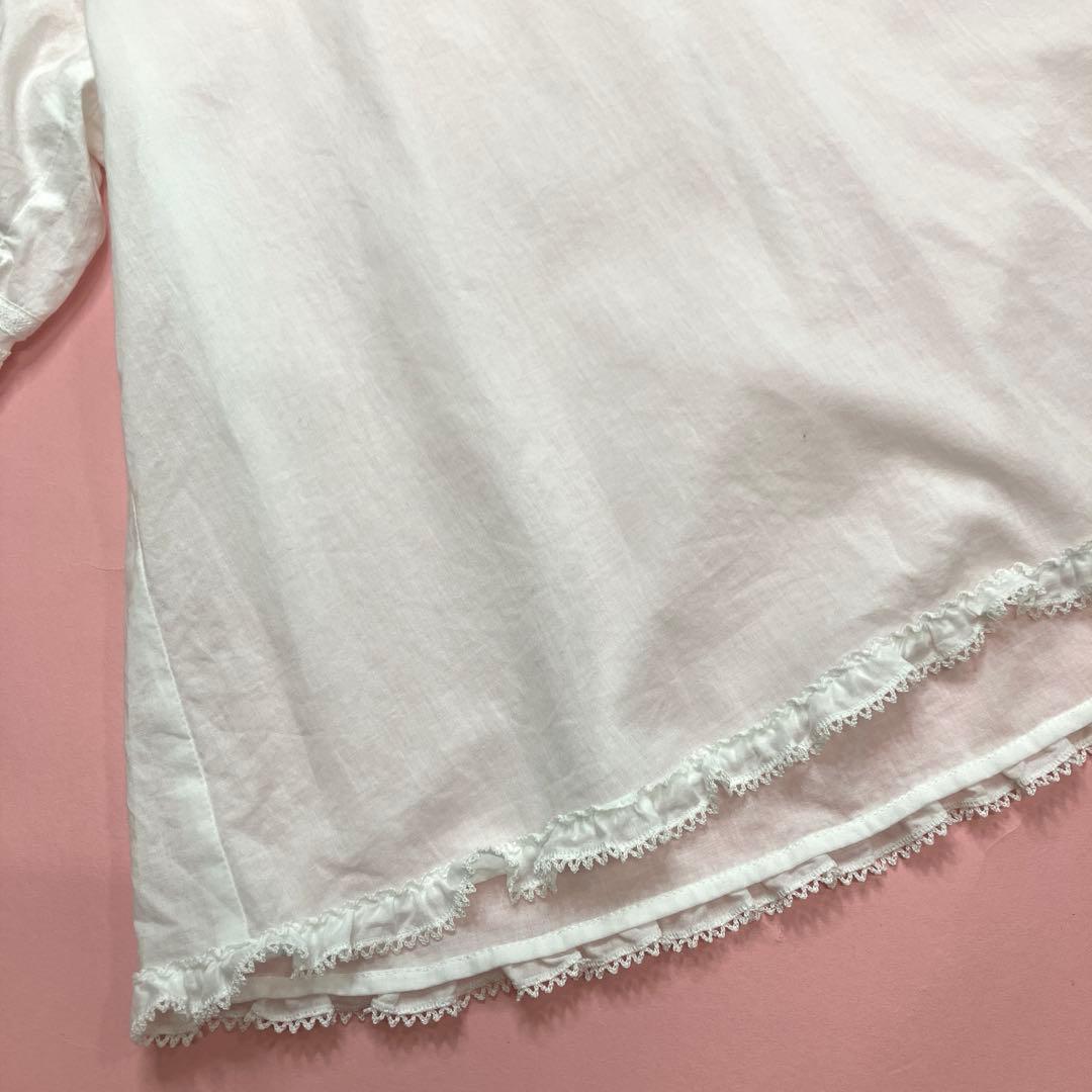 ピンクハウス 白 ピコフリル レース使い 綿ローンプルオーバーブラウス