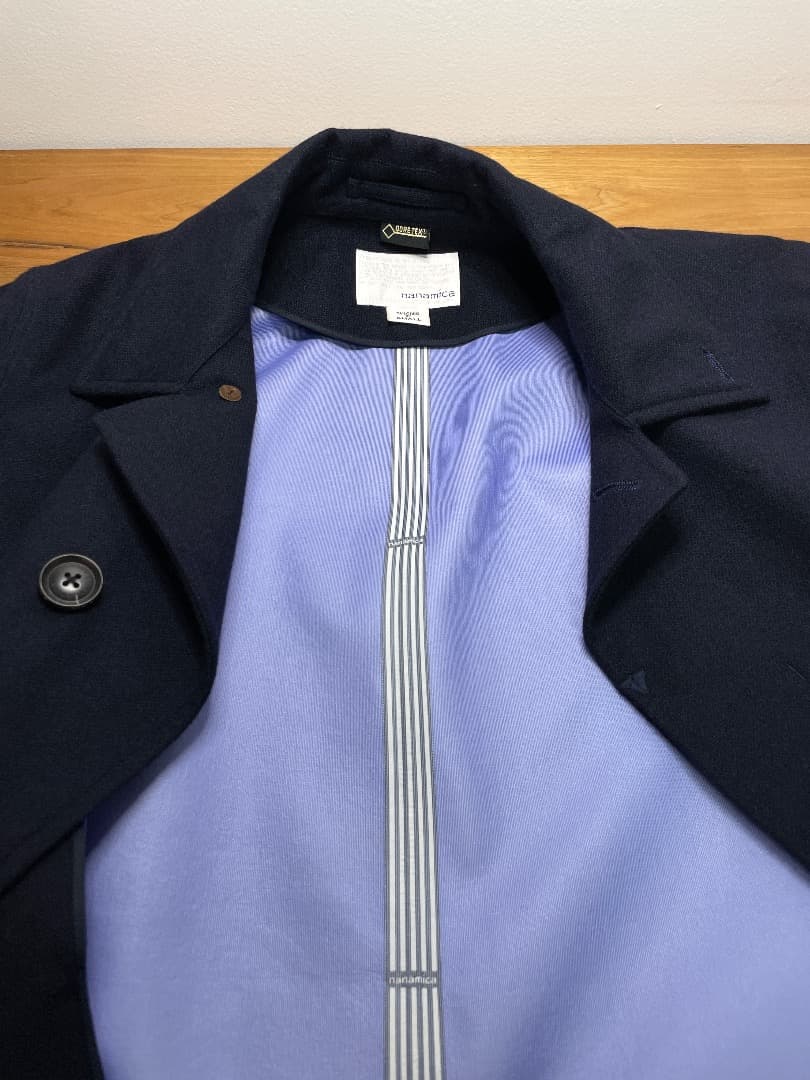 美品 ナナミカ ステンカラーコート ウール混紡×ゴアテックス NAVY S