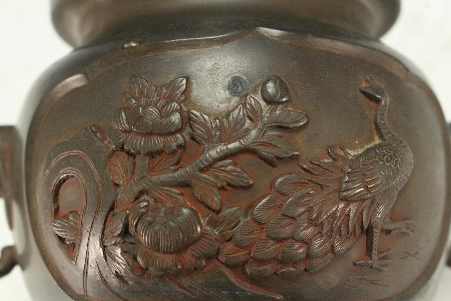 古銅 象耳 花鳥紋 香炉 古美術(K-LC955) - メルカリ