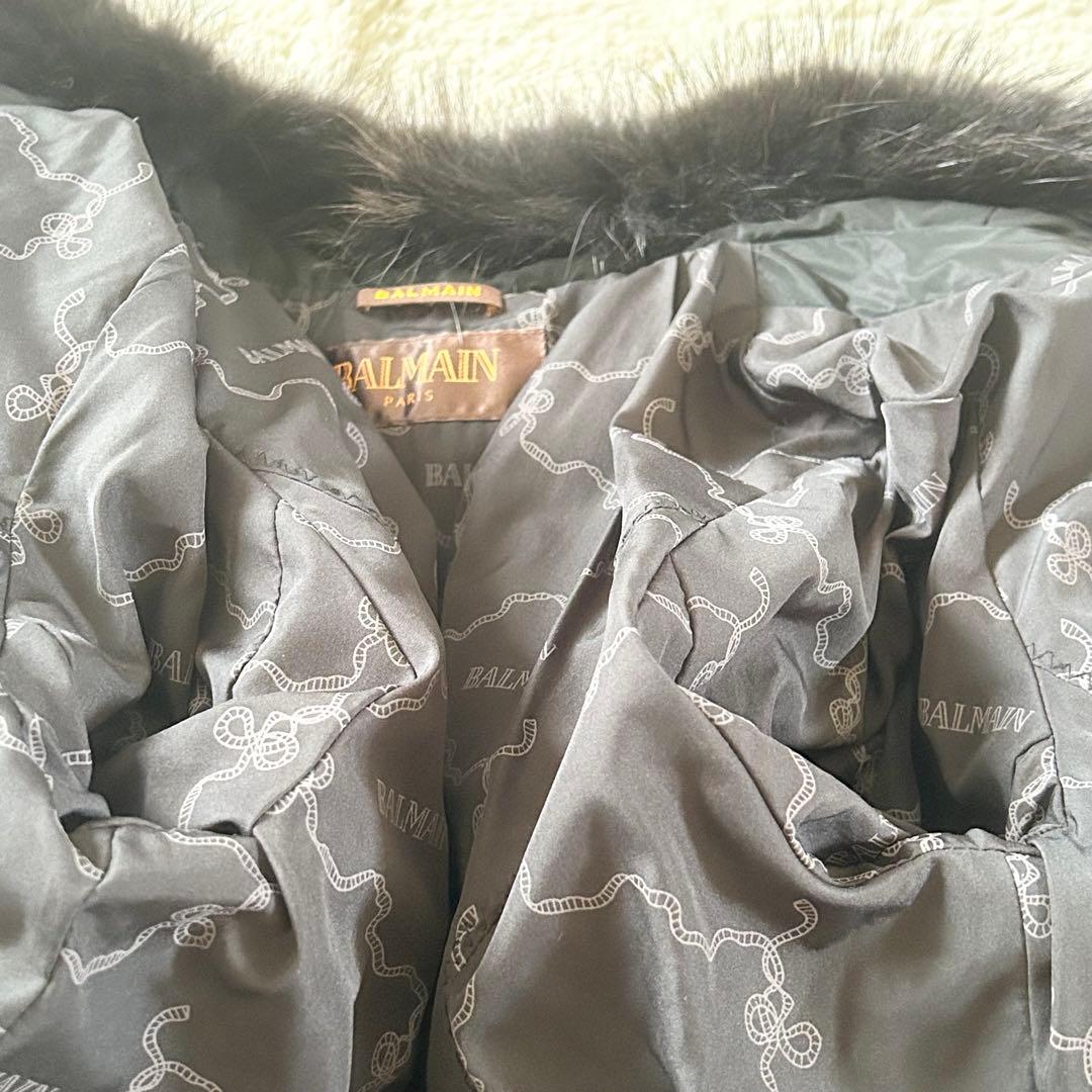 極美品】BALMAIN ダウンコート Aライン ラクーン ロング ブラック L