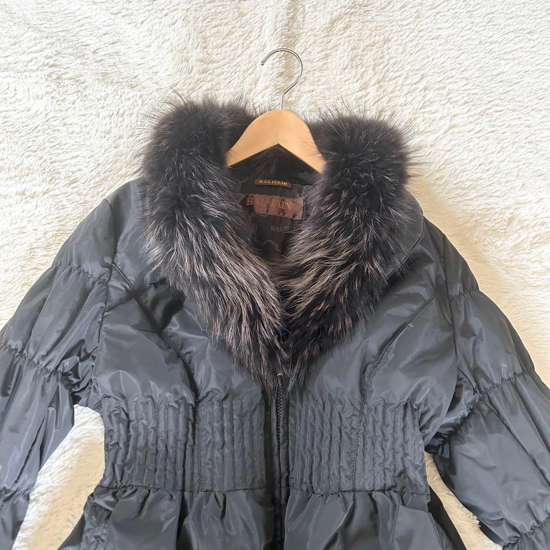 極美品】BALMAIN ダウンコート Aライン ラクーン ロング ブラック L