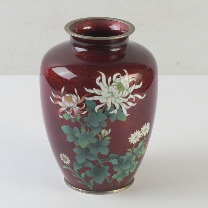 七宝焼　CLOISONNE刻印　赤透四君子文　花瓶　V　9875 3寸玉形 赤透 四君子 花瓶 | 製品 | 加藤七宝製作所ウェブサイト