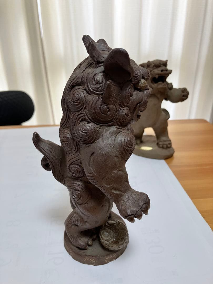 琉球 沖縄 壺屋焼 立ちシーサー二体 ヤチムン やちむん