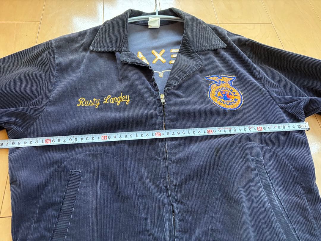 デカい 70s FFAジャケット テキサス州ハンツビル 濃紺コーデュロイ