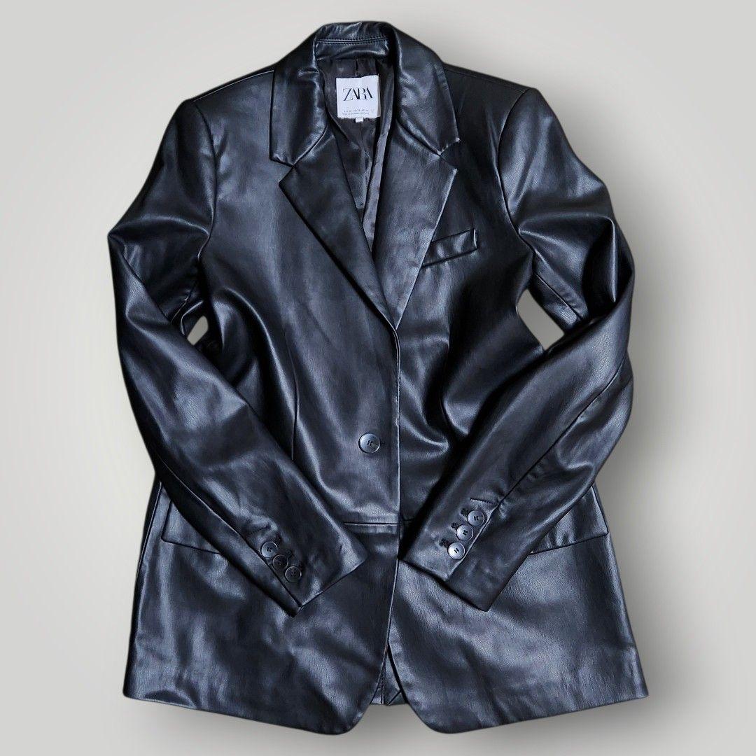 極美品/即完売】ZARA フェイクレザー テーラードジャケット S相当 黒