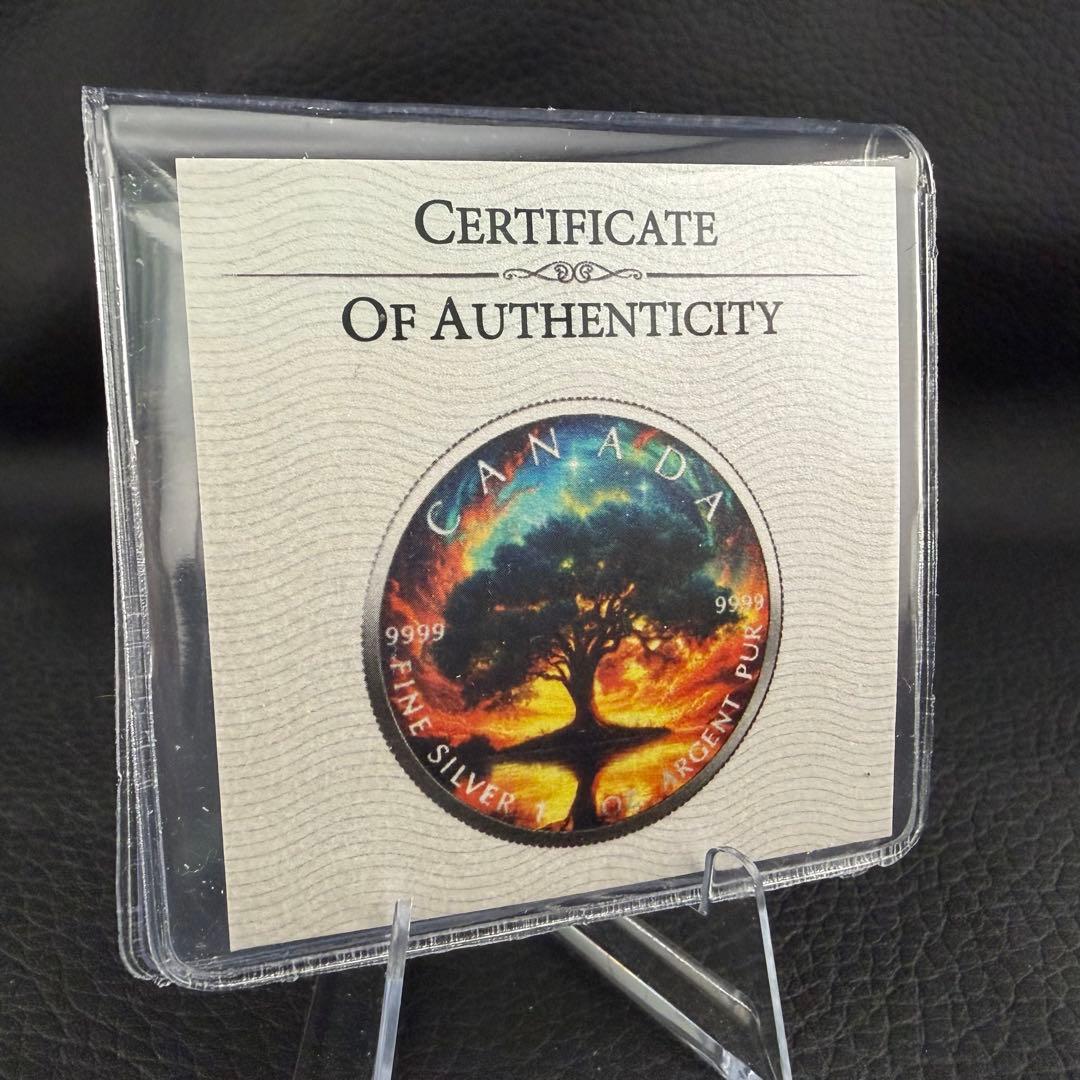 日本語版 世界100枚限定！ メイプルリーフ 銀貨 カラー 生命の樹 1オンス