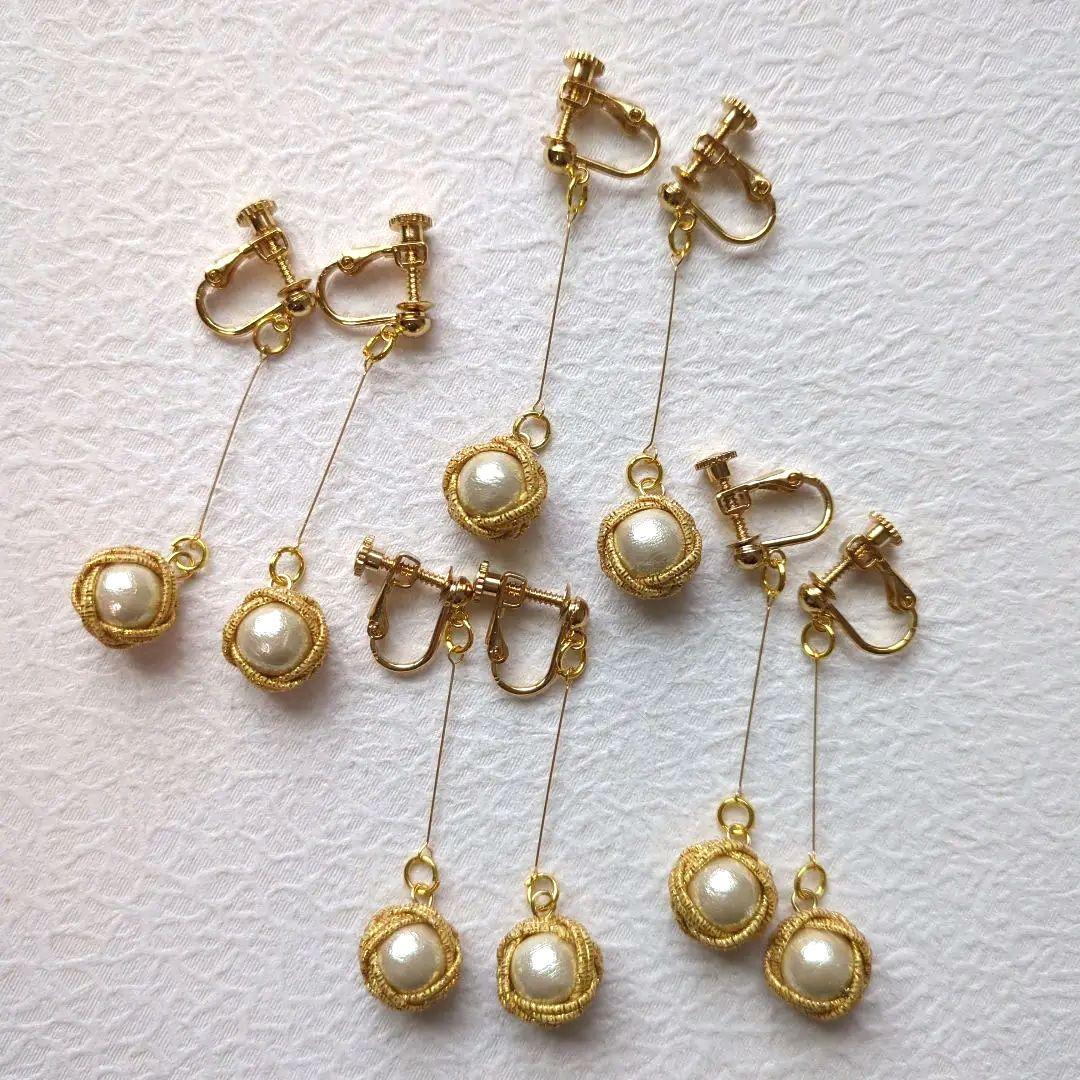 《shoco》水引イヤリング　玉結びとコットンパール