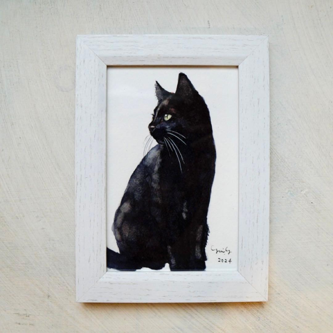 猫の絵161 水彩画 原画 黒猫 - メルカリ