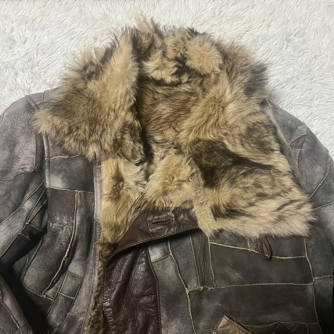 希少】ヴィンテージ リアルムートンジャケットコート パッチワーク 羊