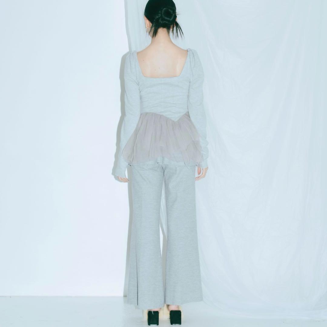 Crayme, Peplum Tulle Bustier Tops Gray