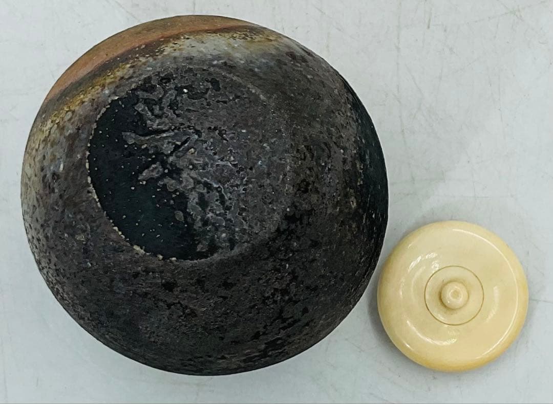 54】◇矢部篤郎先生 山本陶秀先生・三男 備前焼茶入 四方桟共箱