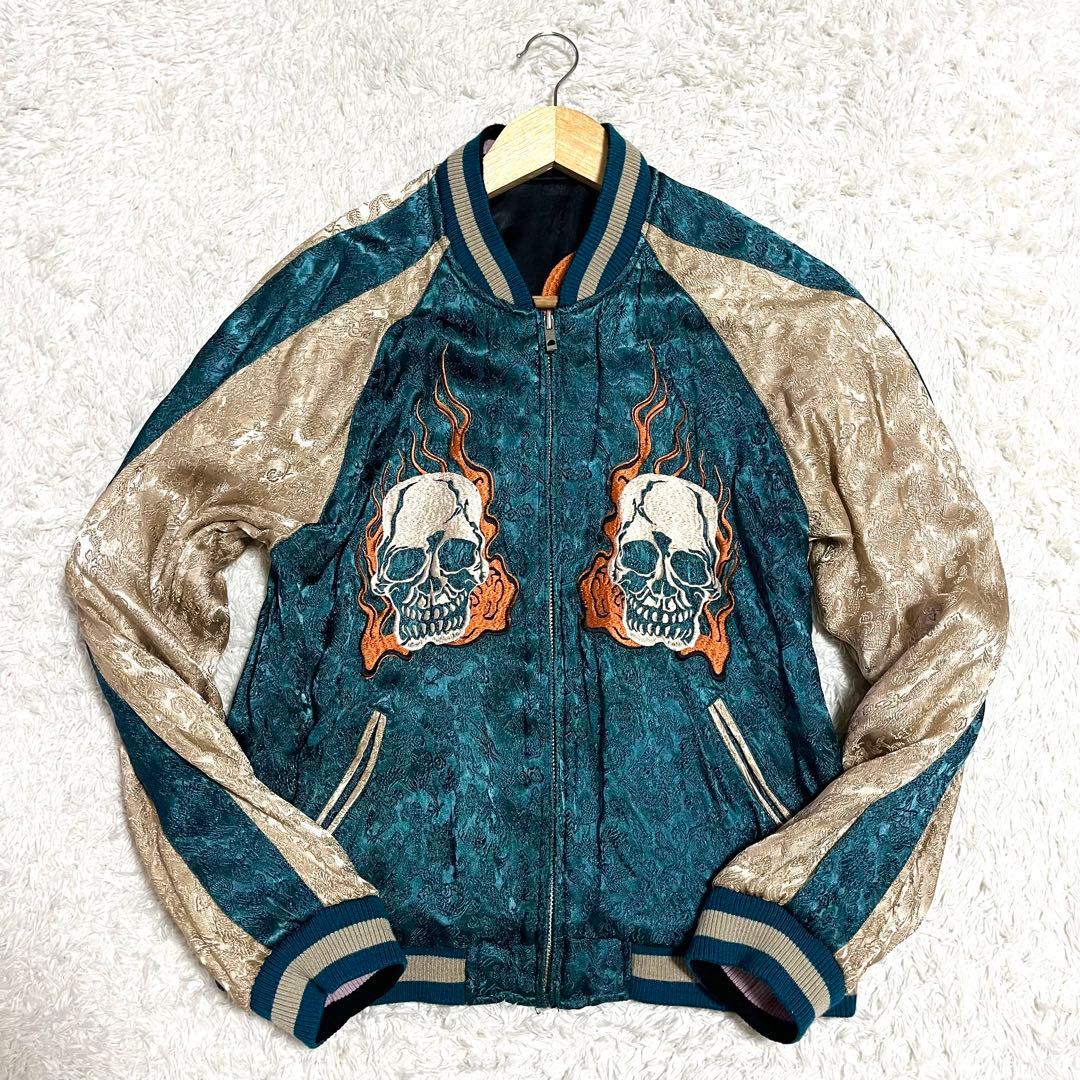 ✨希少✨花旅楽団 スカジャン リバーシブル 刺繍 和柄 桜 スカル 黒 青