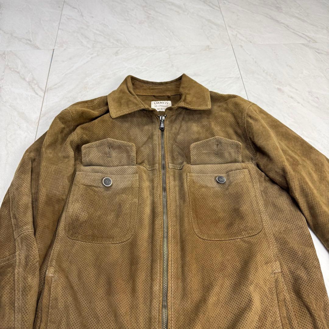 EMMETI パンチング ゴートレザー ライダース ダブルジップ 46 ブラウン