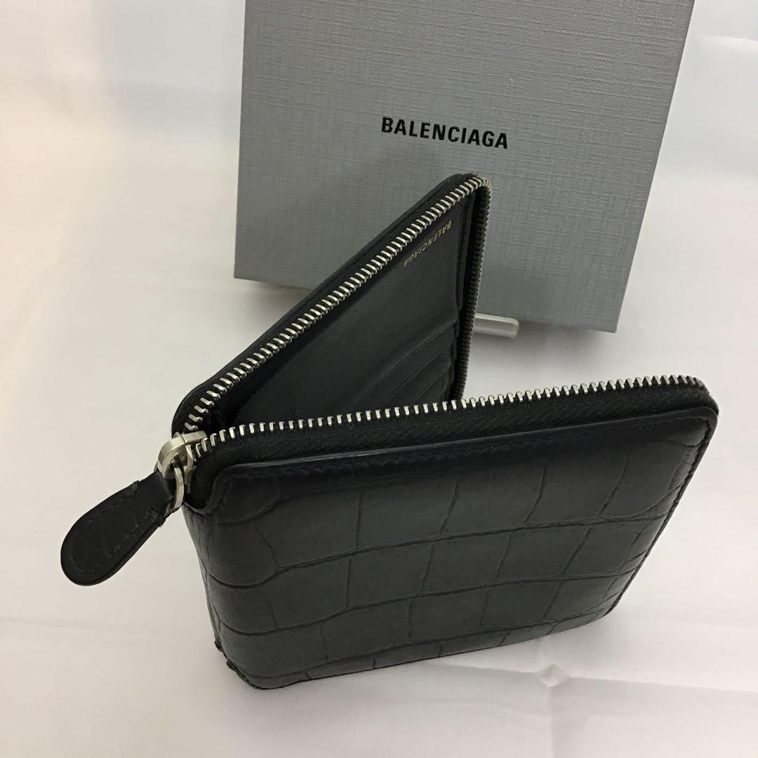 バレンシアガ レザークロコ型押し ラウンドファスナー財布 580838