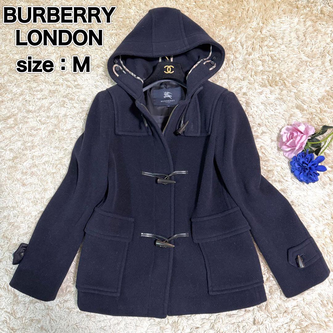 バーバリーロンドン　ダッフルコート ノバチェック　フード付　ネイビー Mサイズ BURBERRY - イギリス製 バーバリー ロンドン ダッフル コート