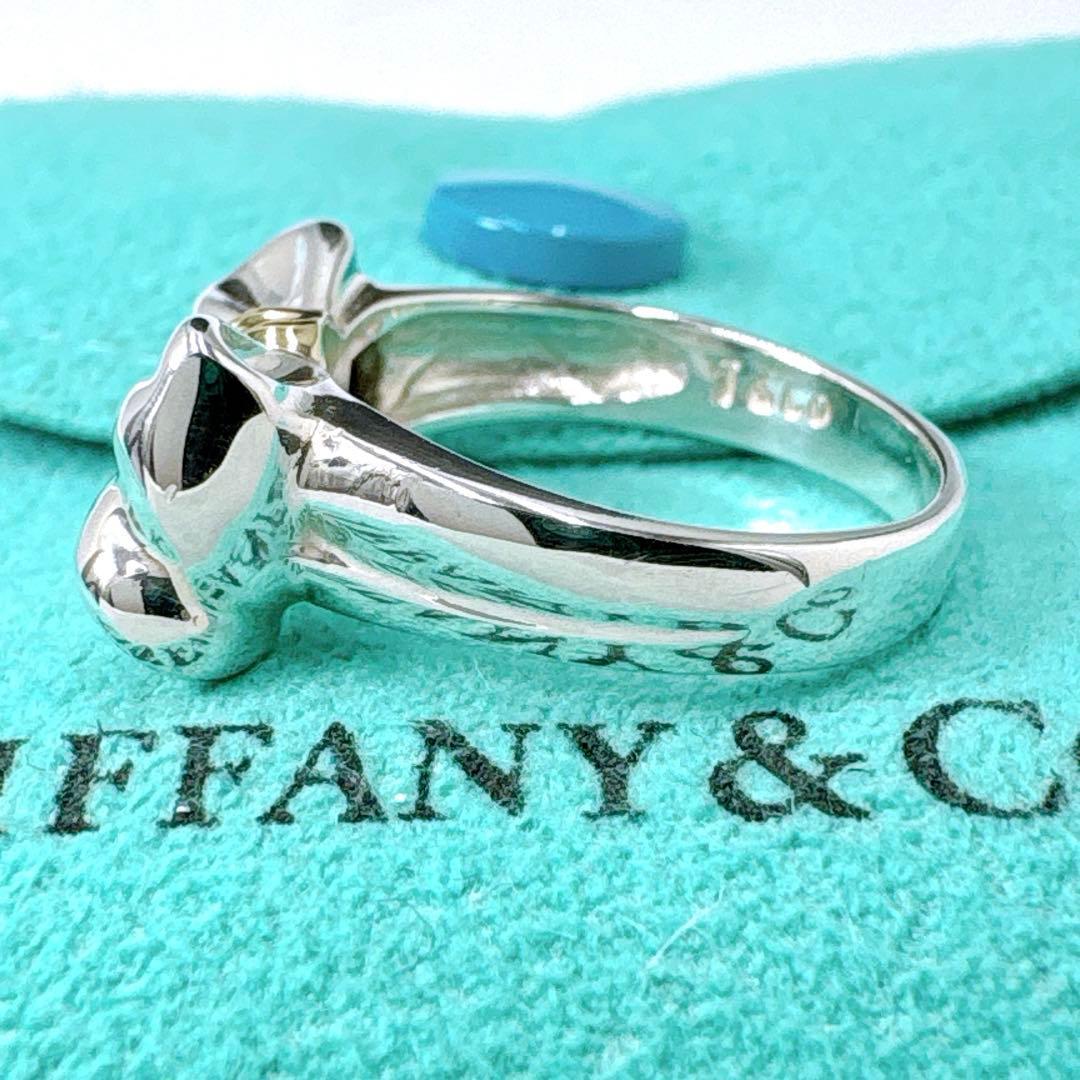 極美品 オールドティファニー リボン コンビ リング 8号 シルバー k18
