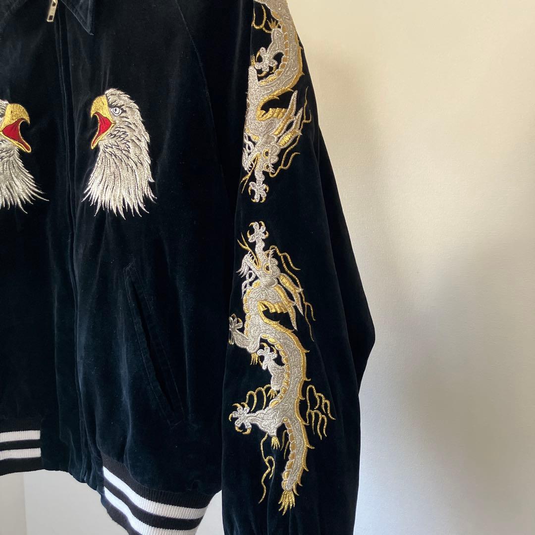 LONDON F.B. スカジャン 鷹 龍 ベロア 別珍 黒 ビンテージ - メルカリ