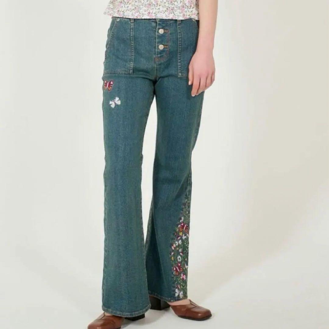 【TINA:JOJUN】《24時間内発送》刺繍入りデニムパンツ　ダークブルー　S