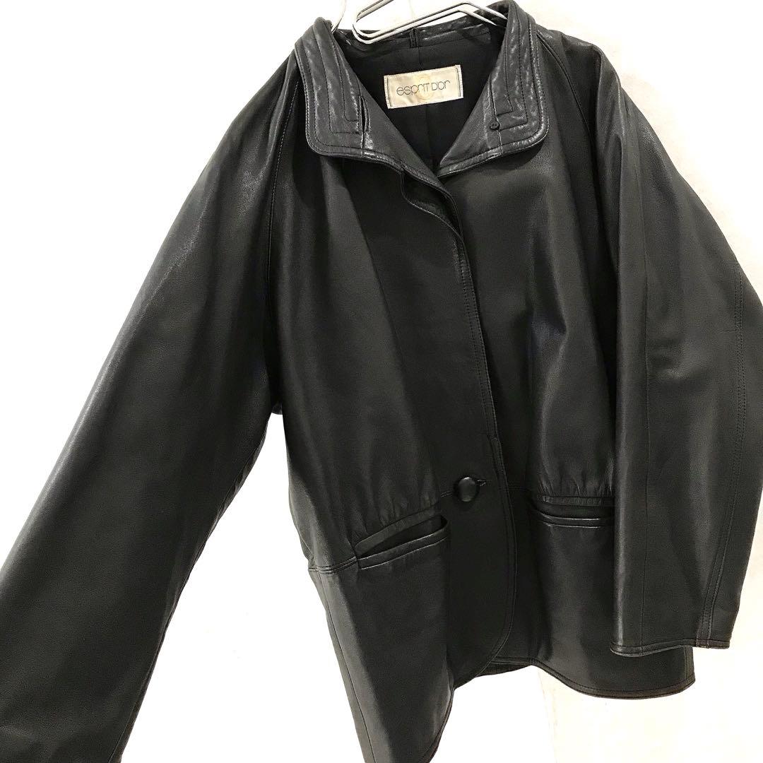 90s 丈短 ラムレザージャケット 羊革 ヴィンテージ ブラック S