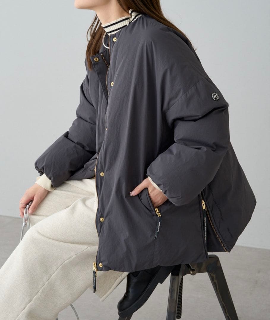 美品！現行品 ピュアルセシン フレンチダックダウン ノーカラー ダウン80% pual ce cin ダウン ダウンジャケット フレンチダックダウンノーカラー