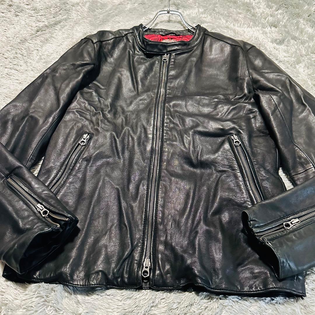美品 希少L フリークスストア 羊革 シングルライダースジャケット 裏地