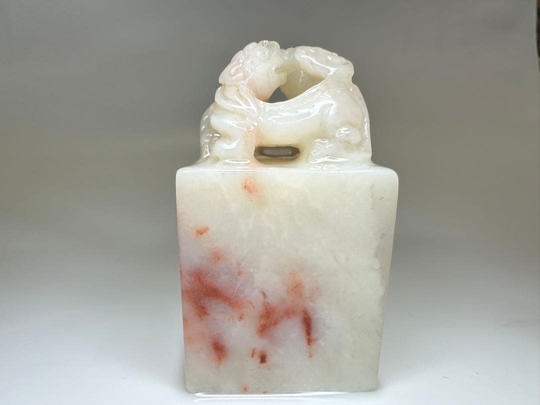 螭虎衔芝】ラオス石 双獣 篆刻 印材 展示会 出展 大材 美品 高級印材