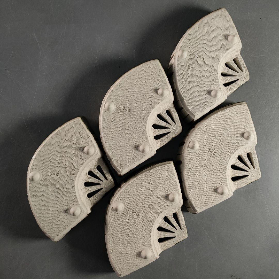 A1356-5/織部焼/古瀬戸窯/村瀬甲二 作/織部扇面小鉢5客/共箱/懐石道具