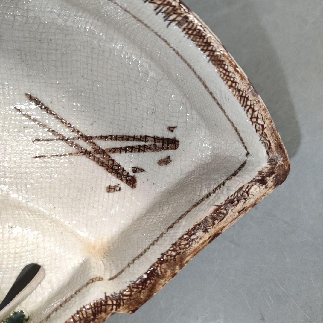 A1356-5/織部焼/古瀬戸窯/村瀬甲二 作/織部扇面小鉢5客/共箱/懐石道具