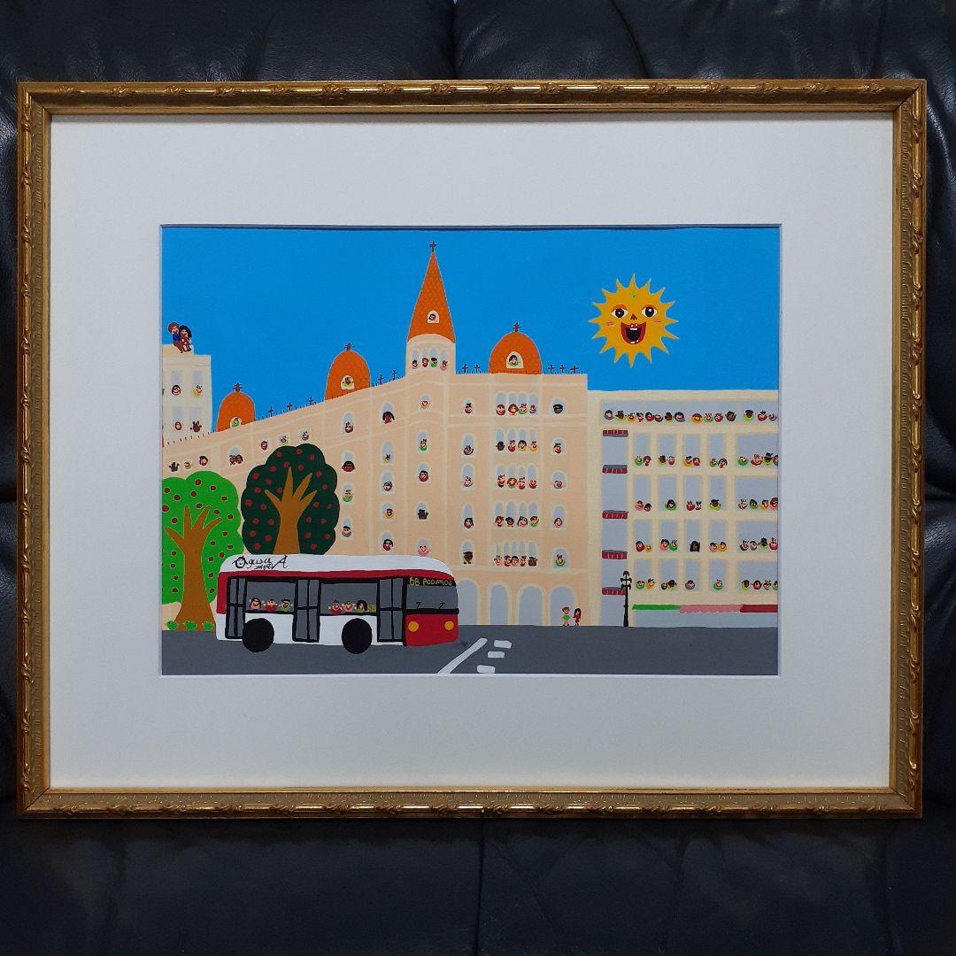 ハッピーチューリップ畑F10号作品アンティーク額付き画家小楠アキコ作品