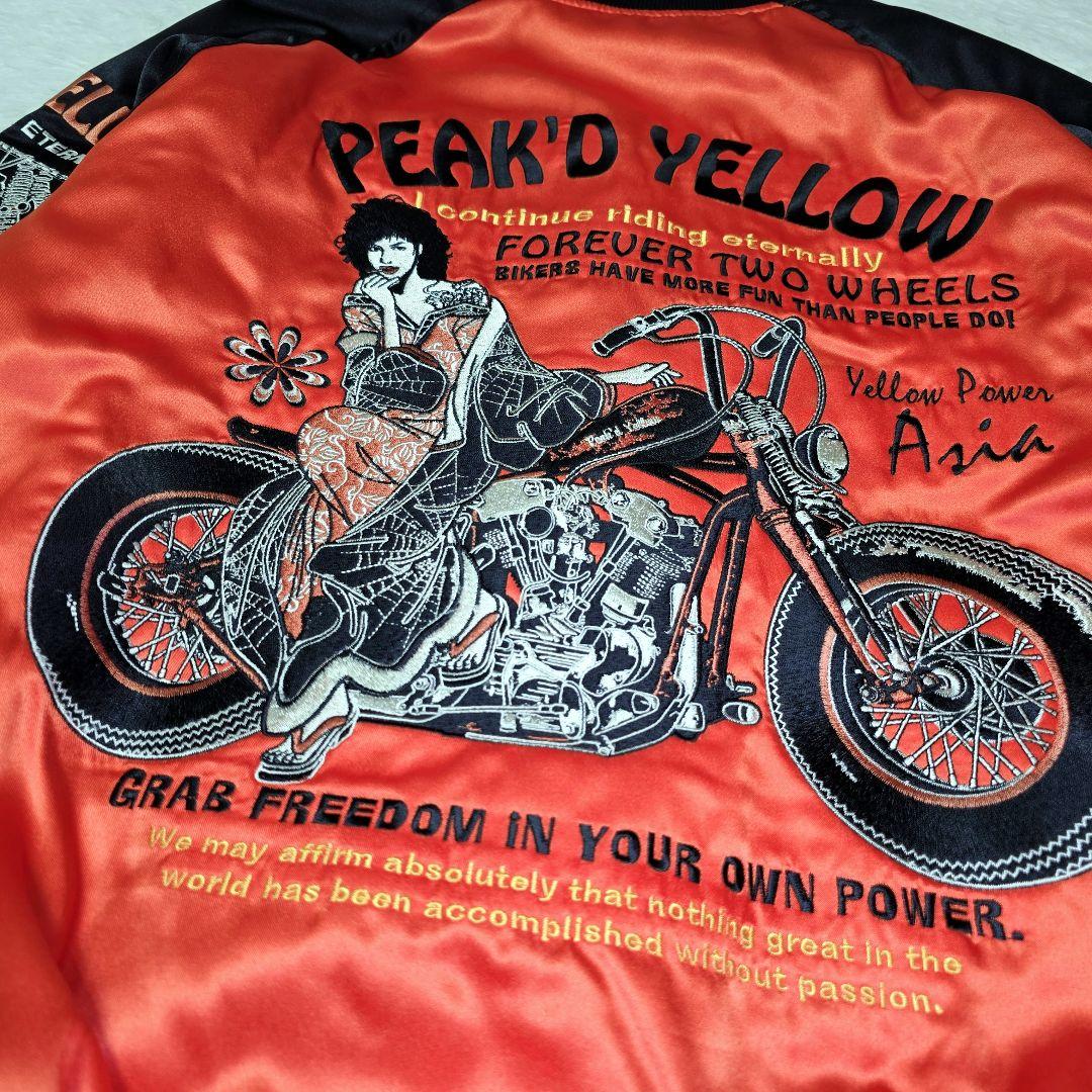 PEAK'D YELLOW スカジャン ブラック×オレンジ 刺繍 バイク 和柄 - メルカリ