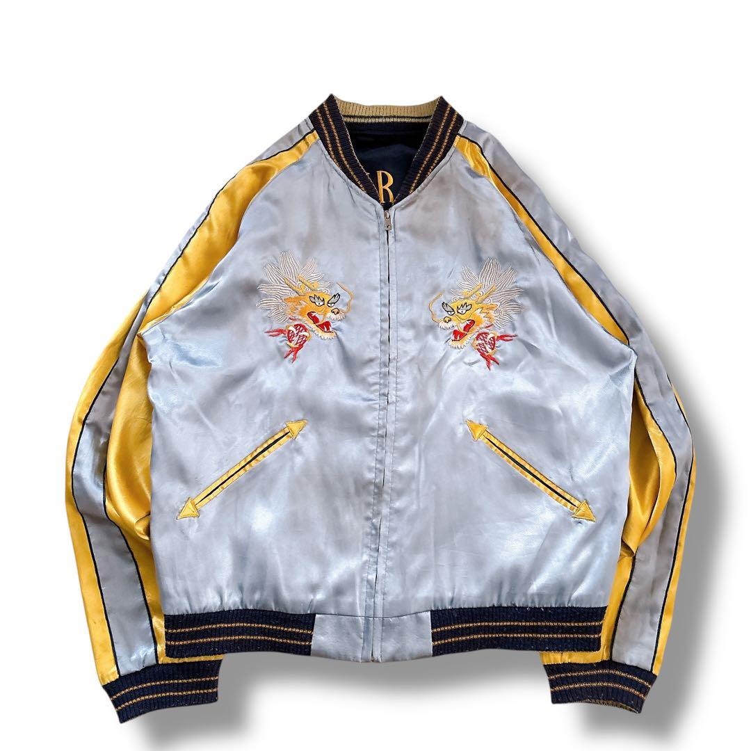 TAILOR東洋 スカジャン リバーシブル 刺繍 横田基地 ネイビー シルバー