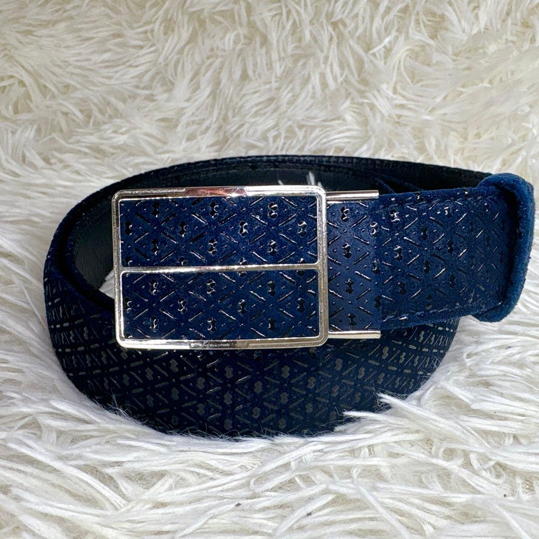 印傳屋 印伝 鹿革 レザーベルト ネイビー ひょうたん柄 インデンヤ 本