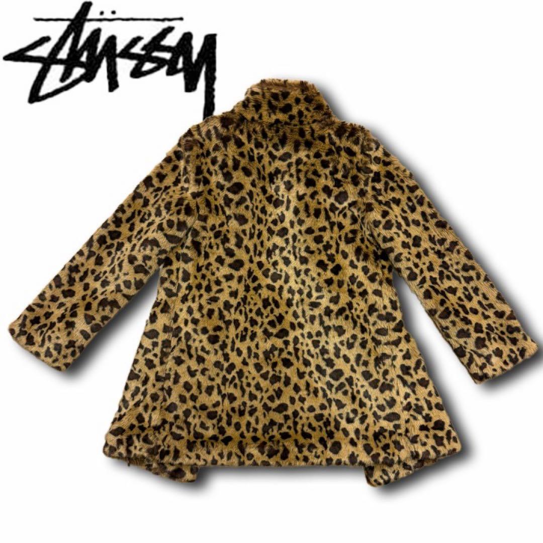 美品◇ Stussy ステューシー ヒョウ柄 ファーコート Mサイズ