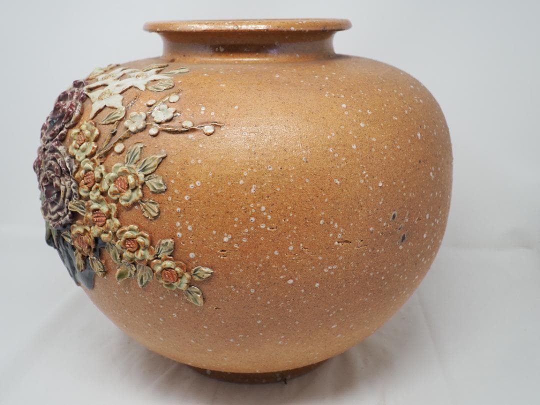 信楽焼　盛絵　花瓶　壺　-SO