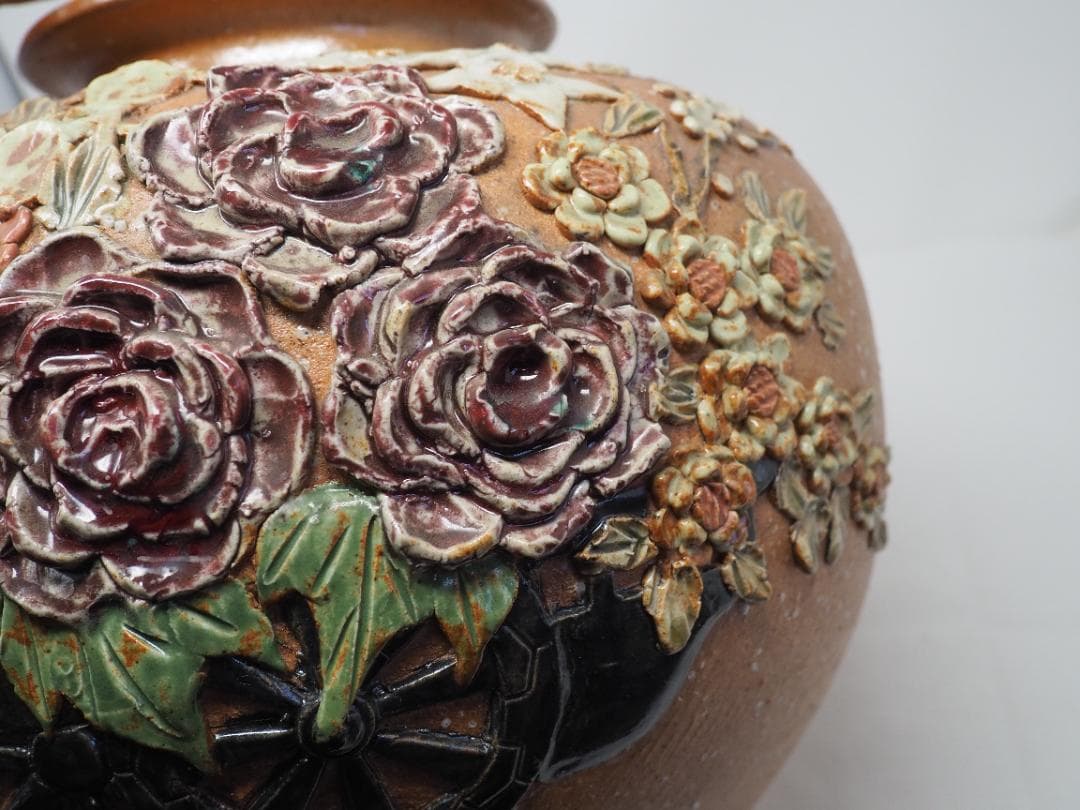 信楽焼　盛絵　花瓶　壺　-SO