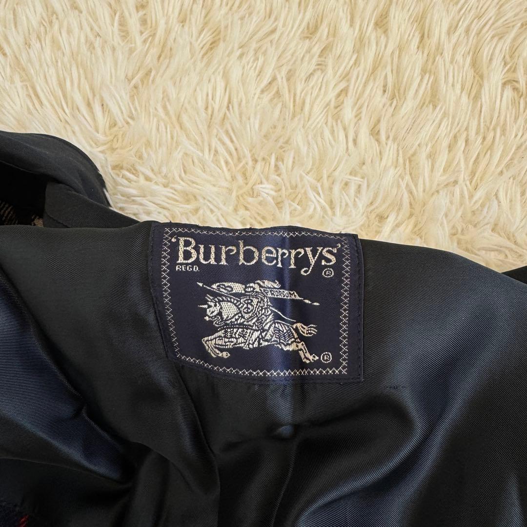 美品 XL相当 バーバリーズ ステンカラーコート ノバチェック 2way 紺
