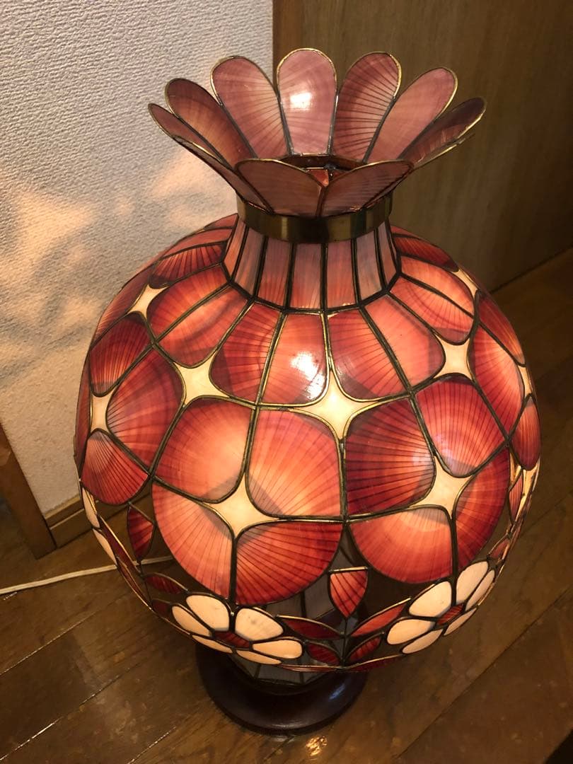 ステンドグラスランプ 照明 3段切替昭和レトロ インテリア花